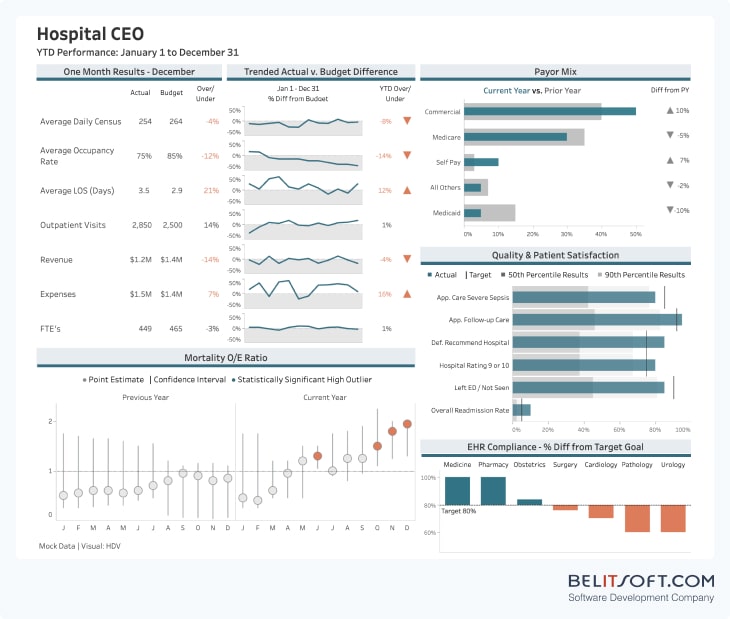 Diagram showing key elements of the Hospital CEO Dashboard