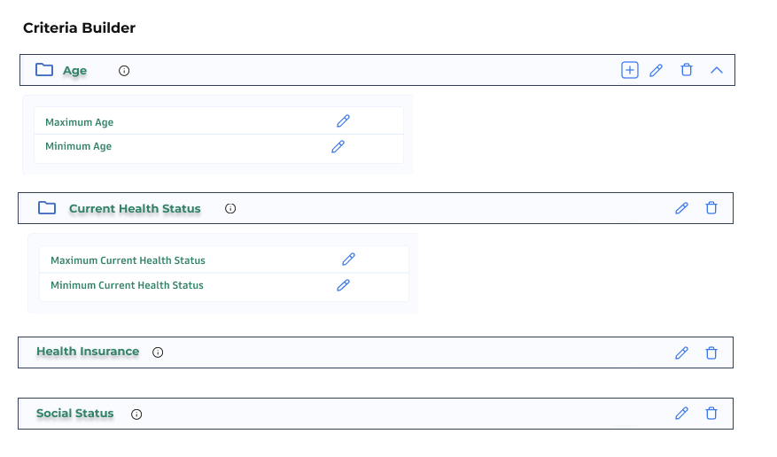 The dashboard for creating new criteria in case those still don’t exist in the software